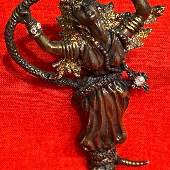 VINTAGE JJ JONETTE JEWELRY SHIMMERING SNAKE CHARMER WOMAN GODDESS JEWELED BROOCH - Picture 10 of 11
